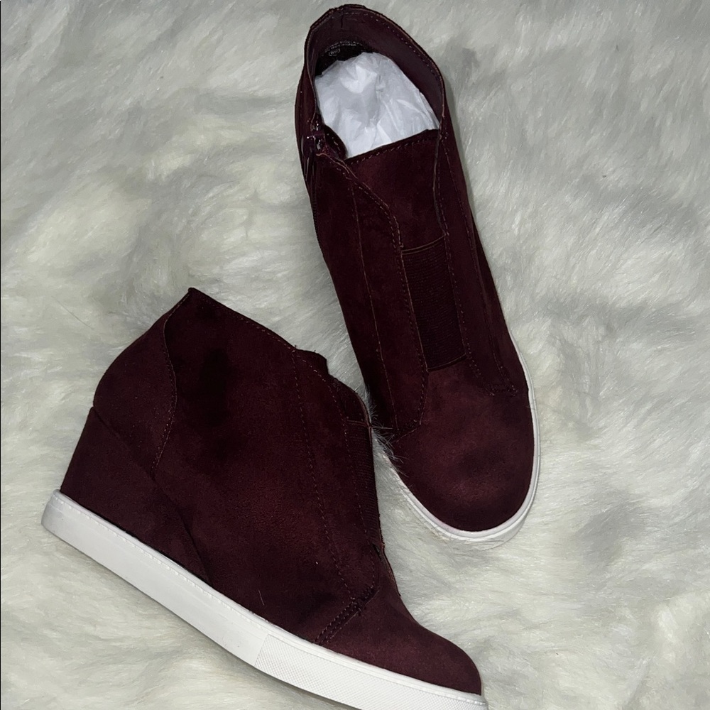 Soda Burgundy Wedge Sneakers